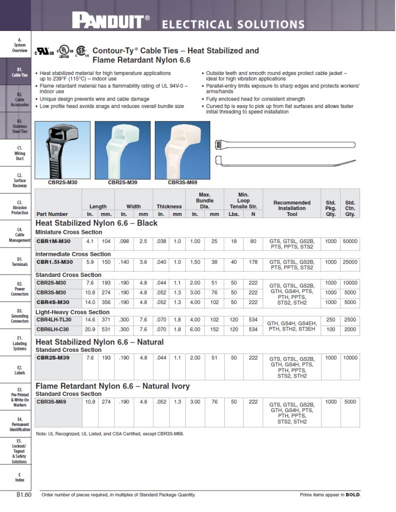 Contour Ty Cable Ties Heat Stabilized and Flame Retardant Nylon 6.6